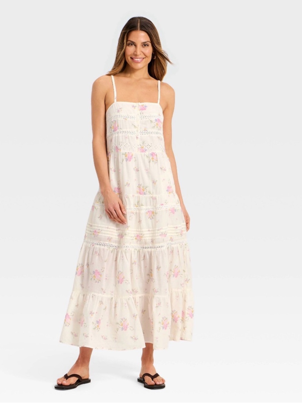 Universal Thread Cream Maxi Dress with Pink Floral